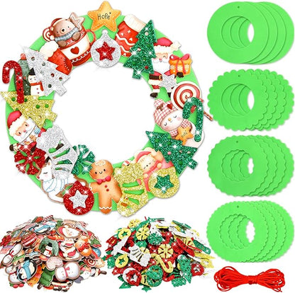 Christmas Foam Wreath Craft Kits 16PCS DIY Christmas Ornament Foam Sticker Holiday Activity for Kids Christmas Party Decoration Supplies