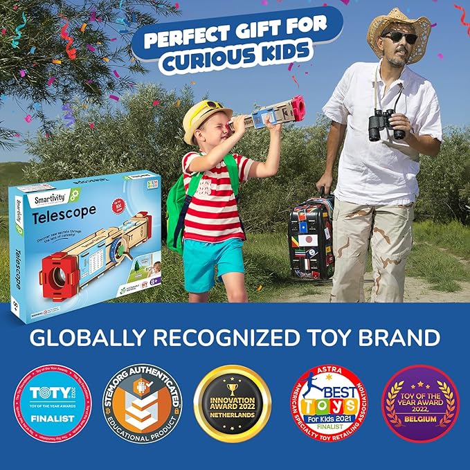 Smartivity Telescope STEM Toy for Kids Ages 8-14 Years | Measure Height & Distance | Cool Birthday Gifts Ideas for Boys & Girls | DIY Science Kit for 8,9,10,11,12,13,14 I Wooden Engineering Game