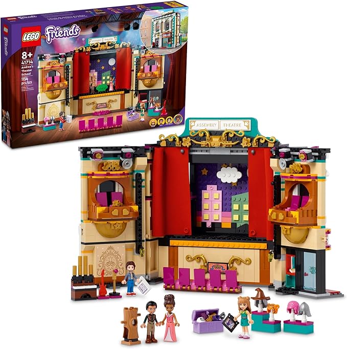 LEGO Friends Andrea's Theater School Playset, 41714 Creative Pretend Play Theater Toy, Gift Idea for Kids Girls Boys 8+ Years Old, Theater with Curtains, Lighting, Props and 4 Friends Toy Figures