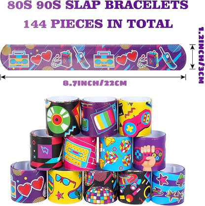 144 Pcs 80s 90s Party Favors Slap Bracelets 80s Wristbands Bracelets Back to 80s 90s Throwback Theme Party Decorations Slap Bracelets Retro Cute Cassette Tape for 80s Adults Birthday Party Supplies