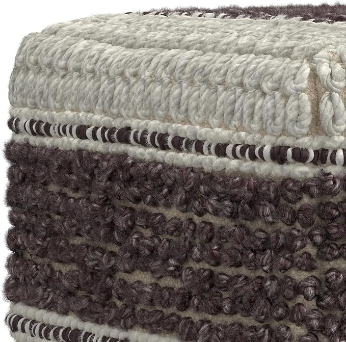 SIMPLIHOME Grady Contemporary Square Pouf in Magenta and Natural Handloom Woven, for The Living Room, Bedroom and Kids Room