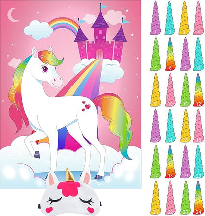 JOYIN Pin The Unicorn Horn Game, 24 Pcs 21'' x 28'' Unicorn Themed Party Games Party Supplies Birthday Party Decorations for Kids Girls