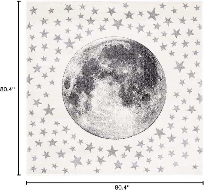 SAFAVIEH Carousel Kids Collection 6'7" Square Ivory/Grey CRK135A Moon & Stars Non-Shedding Playroom Nursery Bedroom Area Rug