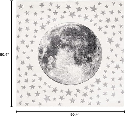 SAFAVIEH Carousel Kids Collection 6'7" Square Ivory/Grey CRK135A Moon & Stars Non-Shedding Playroom Nursery Bedroom Area Rug