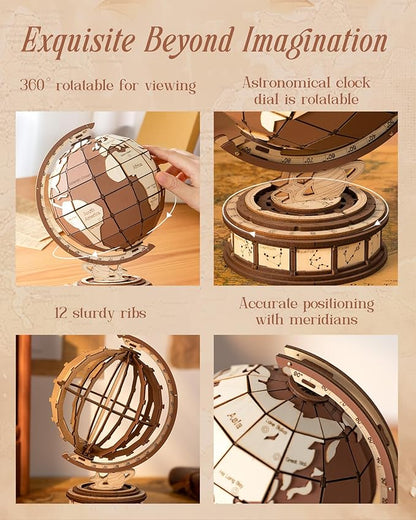3D Puzzles Globe for Adults-Global Wonders, 3D Wooden Puzzles Model Building Creation Set for Adults, Home Decor/Creative Gifts/DIY Crafts for Teens (277PCS)