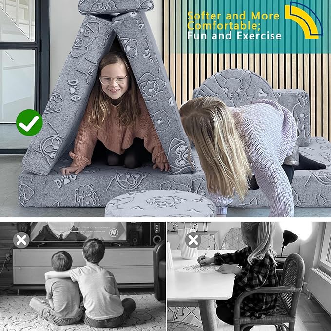 MeMoreCool Glow-in-The-Dark Dog Pattern Kids Play Couch, 8-Piece Modular Fold-Out Toddler Sofa for Playroom Fun