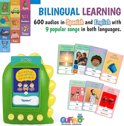GUFINO Talking Flash Cards for Toddlers – 300 Fun and Interactive English & Spanish Flash Cards to Strengthen Cognitive Abilities & Boost Language Development – Learning Toys for Quality Family Time