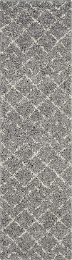 SAFAVIEH Arizona Shag Collection Runner Rug - 2'3" x 10', Grey & Ivory, Moroccan Design, Non-Shedding & Easy Care, 1.6-inch Thick Ideal for High Traffic Areas in Living Room, Bedroom (ASG743D)