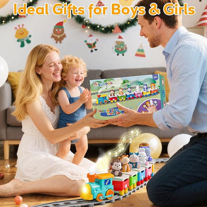 Toddler Toys for 1 2 3 Year Old, Electric Zoo Animal Train Set with Music, Lights & Steam, Montessori Counting, Matching & Sorting Learning Toys, Christmas Birthday Gifts for Baby Boys Girls 18 M+