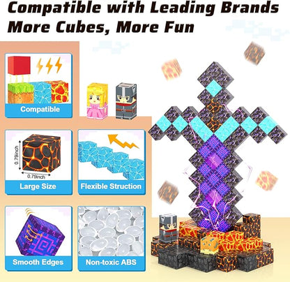 110PCS Magnetic Blocks - Build Mine Magnet World Magic Sword Portal Set, Magnet Kids Toys for Boys & Girls Age 3-5 4-8 5-7, STEM Magnetic Tiles Building Games Sensory Outdoor Toddler Toys