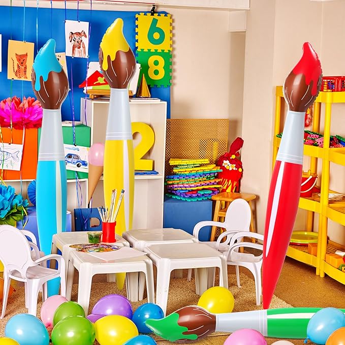 43.3 Inch Giant Inflatable Paint Brushes Large Blow up Colored Paintbrushes Set Art Paint Brushes for Kids Summer Birthday Party Favor Decoration Back to School Classroom, 4 Color