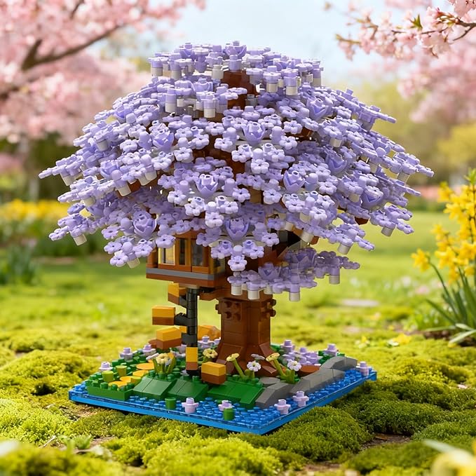 Beego 2 Bonsai Tree Cherry Blossom Building Toy Not Compatible with Lego, Japanese Sakura Pink&Purple Flower House Building Micro Bricks, Tree House Botanical Collection for Adults, Teen (2201 PCS)
