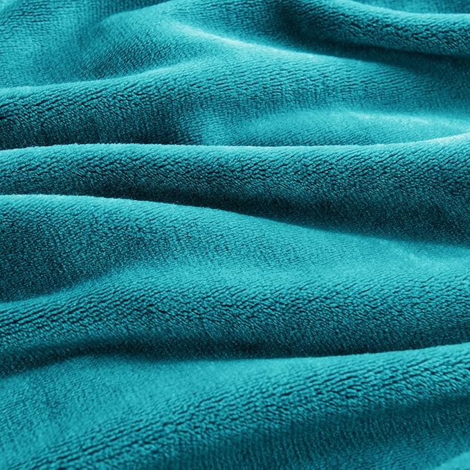 CozyLux Fleece Bed Blankets Throw XL Size Teal - 300GSM Soft Lightweight Cozy Plush Fuzzy Microfiber Flannel Blanket for Travel Camping Chair and Sofa, 50x70 inches
