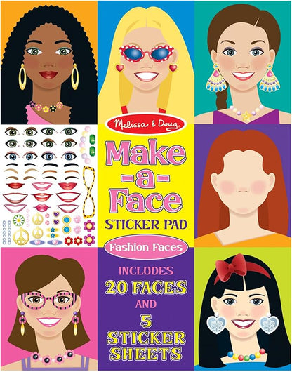 Melissa & Doug Make-a-Face Sticker Pad - Fashion Faces, 20 Faces, 5 Sticker Sheets - FSC Certified