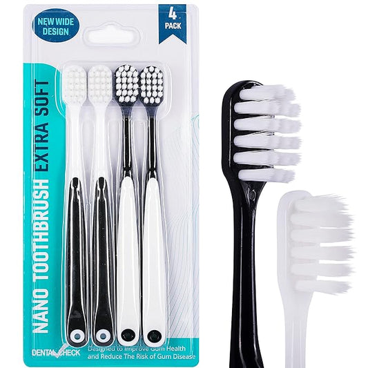 Extra Soft Toothbrush, Nano Toothbrush For Sensitive Gums, Extra Soft Toothbrushes Adult Sensitive Teeth, Ultra Soft Toothbrush for Extra Protection Gum Care, Perfect for Adults (4 Pack - Extra Wide)