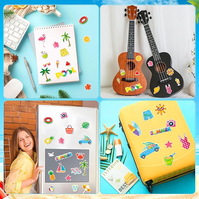 JULBEAR Summer Foam Stickers,300 Pcs Bulk Self-Adhesive Hawaiian Beach Stickers for Arts Crafts Beach Theme Summer Birthday Party Favors Decoration Home DIY Supplies