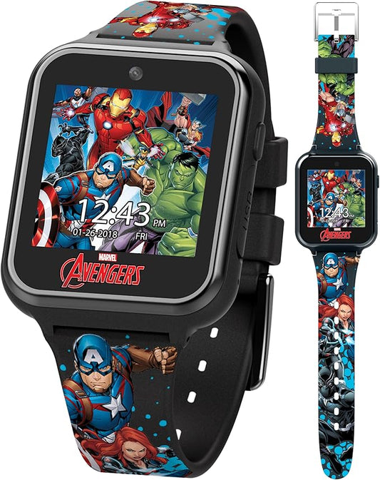 Accutime Kids Marvel Avengers Black Educational Touchscreen Smart Watch Toy for Girls, Boys, Toddlers - Selfie Cam, Learning Games, Alarm, Calculator, Pedometer and more (Model: AVG4597AZ)