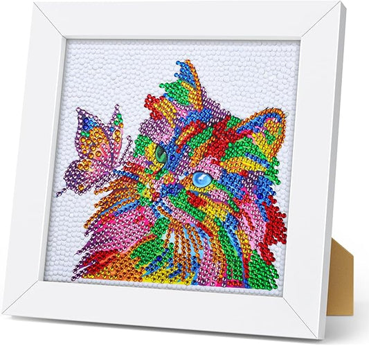 5D Diamond Painting Kits for Kids, Diamond Painting Kits Animals with Wooden Frame, Cat Diamond Painting Kits for Beginners, Girls, Adults, Diamond Painting Pictures, Arts Craft for Home Decor