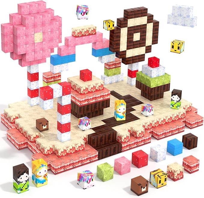 Feoxialy Magnetic Blocks for Kids Ages 3-5,54pcs Candy Magnetic Building Blocks Pink Magnet Cubes Sensory Creative Learning Toys Gifts for Toddlers Ages 4-8 5 6 7+Year Old Girls Birthday Christmas