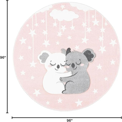 SAFAVIEH Carousel Kids Collection Area Rug - 8' Round, Pink & White, Koala Design, Non-Shedding & Easy Care, Ideal for High Traffic Areas for Boys & Girls in Playroom, Nursery, Bedroom (CRK195U)