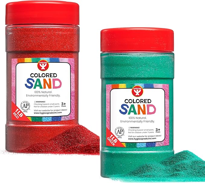 Hygloss Colored Play Sand – 2 lb Craft Sand for Christmas Sand Art, Red & Green,1 lb Each – Perfect for Holiday Gifts, DIY Decorations, and Creative Christmas Crafts