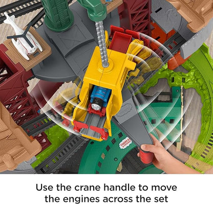 Thomas & Friends Multi-Level Toy Track Set, Trains & Cranes Super Tower, 2.5 Ft Tall with 3 Characters for Preschool Kids Ages 3+ Years