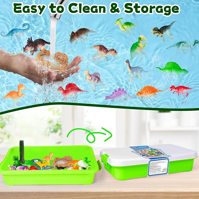 Hymaz Dinosaurs Sensory Bin , 47 pcs Dinosaurs Park Set Sensory Bins for Kids 2-4 5-7, Kids Play Sand for Sandbox Toys, Sandbox with lid, Kid Sensory Sand kit Birthday Gift for Toddler Age 3-8