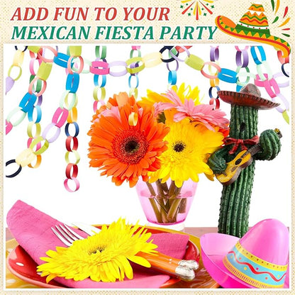 Lincia 600 Sheet Paper Chain Garland Strips 1x8 Inch with Double Sided Tape, DIY Construction Paper Chains for Birthday Wedding Holiday Party Decorations, Crafts Supplies (Mexican Festival)