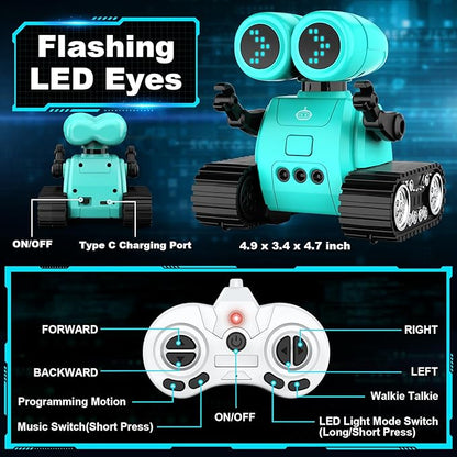 Hamourd Robot Toys - Kids Toys Rechargeable RC Robots with Gesture Sensing, Walkie-Talkie, Flexible Head & Arms, Programming Motion, Dance Moves, Music, Shining LED Eyes, Girls Boys Toys Birthday