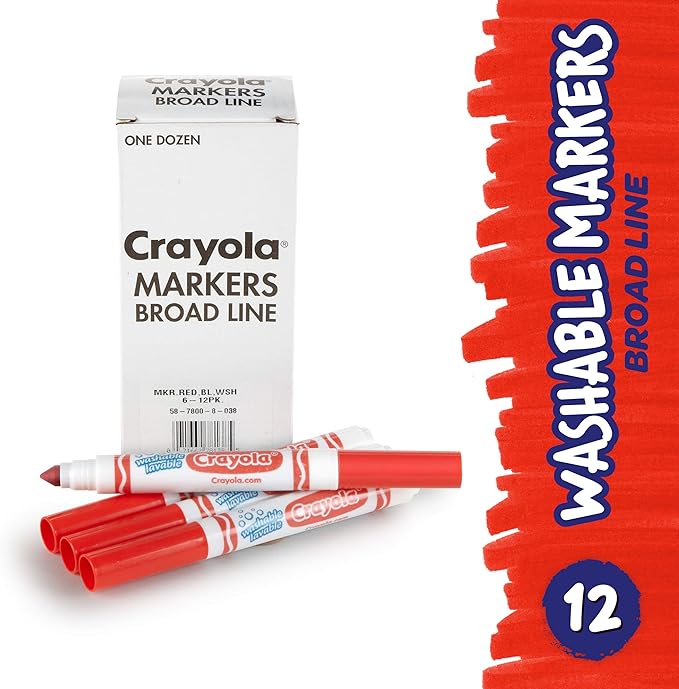 Crayola Washable Markers - Red (12ct), Kids Broad Line Markers, Bulk Markers for Classrooms & Teachers