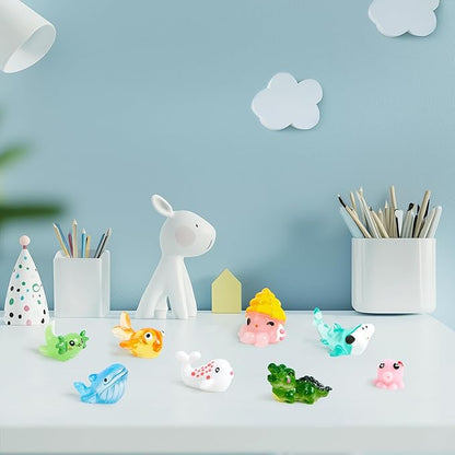 JOYIN 50 Pcs Mini Ocean Resin Animals Figures, Mini Sea Animals Figurines for Aquarium Ornaments Decorations, Cute Garden Accessories, Birthday School Slime Charms for Crafts, DIY Miniature Scenes