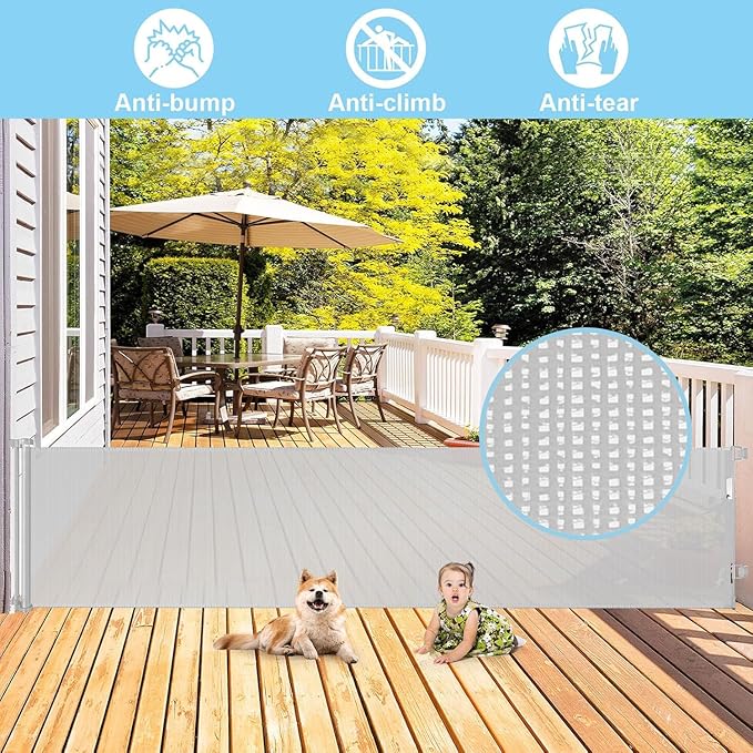168 Inch Baby Gates Extra Wide Retractable Dog Gate Extra Wide Baby Gates for Large Openings Extra Long Dog Gate Retractable Gate Outdoor Indoor Retractable Pet Gate Extra Long Baby Gate (Light Gray)
