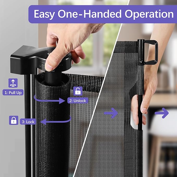 42 Inch Extra Tall Baby Gate 120 Inch Extra Wide Retractable Baby Gates for Large Openings, Upgraded Retractable Gate Keeps Pets from Getting Under Extra Tall Pet Gate, Indoor/Outdoor Long Baby Gate