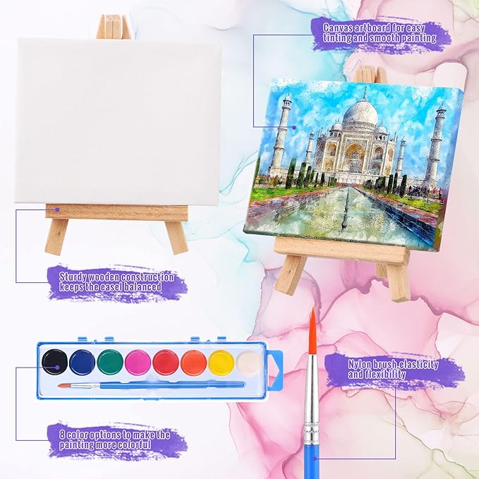 Fuutreo Watercolor Paint Sets 3x4 Mini Canvas Easel Paints Brush Set Kids Art Party Favors and Party Supplies Watercolor Paint Party Favors Washable Watercolor Bulk for Kids Birthday Prizes (24 Pcs)