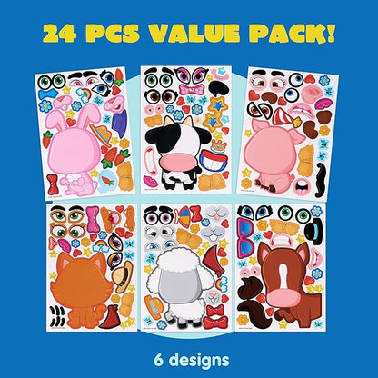 JOYIN 24PCS 9"x6" Make a face Stickers for Kids, Make Your Own Farm Animal Stickers, Party Favors Kids Crafts, Goodie Bags Stuffers, Classroom Rewards