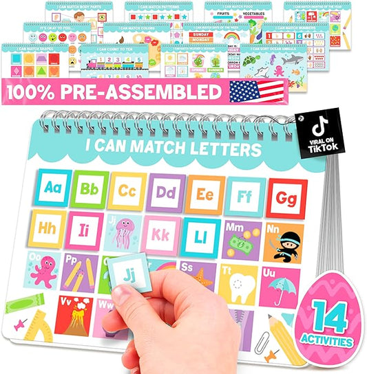 Hadley Designs My First Busy Book Toddlers 3-5, Montessori Preschool Learning Activities Age 4-5, 174 Pcs Velcro Busy Book, Travel Toys Airplane Car Quiet Time, Sensory Toys, Pre K Graduation Gifts