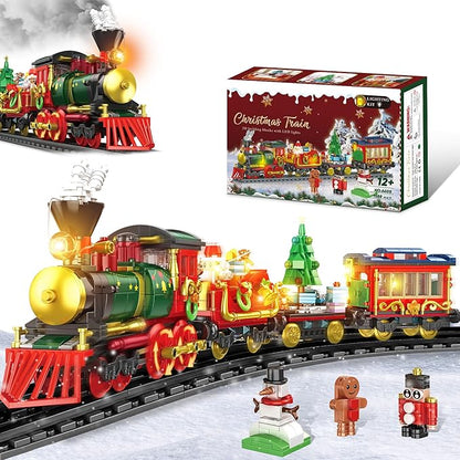 Christmas Train Building Blocks for Kids, Christmas Train 2024 Collectible Holiday Building Block Home Decor with Light, Tabletop for Boys, Girls and Adults, 1588Pcs
