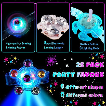 25 Pack LED Fidget Spinner Bracelets Light Up Party Favors for Kids 4-8-12 Valentines Goodie Bag Stuffers Glow in the Dark Party Supplies for Birthday Party Favors