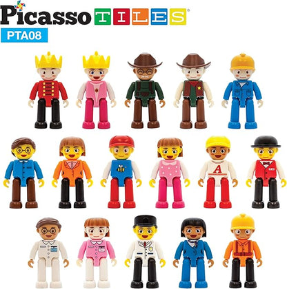 PicassoTiles 16 Piece Character Action Figures Toddler Toy Set Expansion Pack Magnetic Construction Blocks STEM Pretend Play Toys Building Tiles PTA08