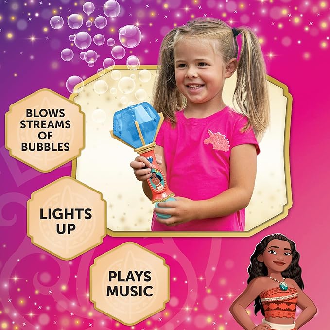 Little Kids Disney Princess Moana Light and Sound Musical Bubble Wand, Includes Bubble Solution
