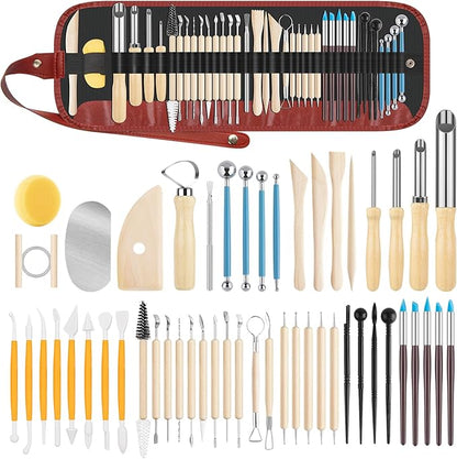 UUSYCUN 52PCS Pottery Tools for Sculpting, Ceramics Clay Tools for Pottery Kiln, Pottery Wheel, Trimming, Carving, Modeling, Beginners, Polymer Clay, Air Dry Clay, Pros, Adults, Crafting Supplies