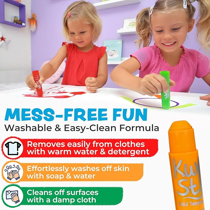 Kwik Stix Solid Tempera Paint Sticks, 12 Colors, Washable Paint Sticks for Kids, Super Quick Drying, Non-Toxic, Allergen Free, Comes in Classic Rainbow Colors, Ideal for Kids and Toddlers