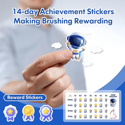 Kids Electric Toothbrush Rechargeable Age 3-5-6-12-18 Year Old, Sonic Toothbrush Kids with Timer 3 Modes 4 Vibrating Heads Habit Stickers Tooth Brush for Girls Boys and Childrens (Astronaut Black)