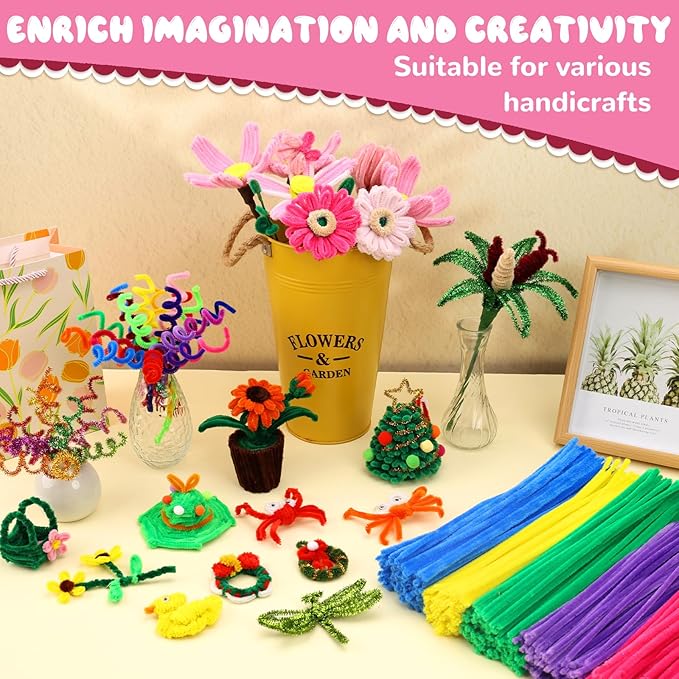 Hssugi Pipe Cleaners, 100PCS Christmas Pipe Cleaners Craft Supplies, Glitter Pink Pipe Cleaners Bulk Fuzzy Sticks for DIY Art and Craft Projects Home Decoration