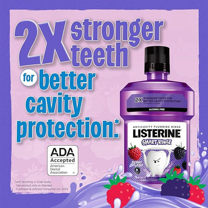 Listerine Smart Rinse Kids Alcohol-Free Anticavity Fluoride Mouthwash for Cavity Protection, Berry Splash Flavor, 500 mL (Pack of 2)