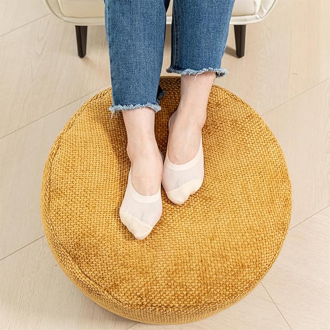 Pouf Ottoman Foot Rest Living Room Floor Pouf Lightweight Modern Stuffed Poof Foot Stool Perfect 20x12 Inches Underdesk Foot Rest for Office (Light Coffee)