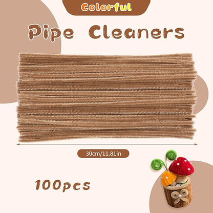 Pipe Cleaners, 100Pcs Chenille Stems Pipe Cleaners Craft, Creative Craft Pipe Cleaners, Crafting Pipe Cleaners Supplies for Festivals Flower Making, DIY Home Decorations/Light Brown