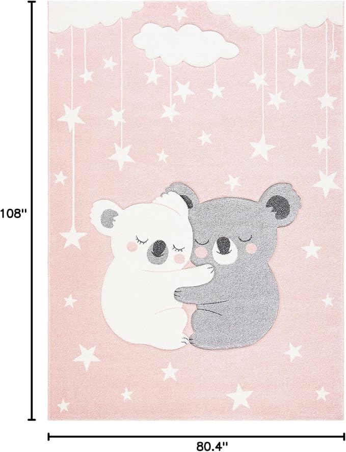 SAFAVIEH Carousel Kids Collection Area Rug - 6'7" x 9', Pink & White, Koala Design, Non-Shedding & Easy Care, Ideal for High Traffic Areas for Boys & Girls in Playroom, Nursery, Bedroom (CRK195U)