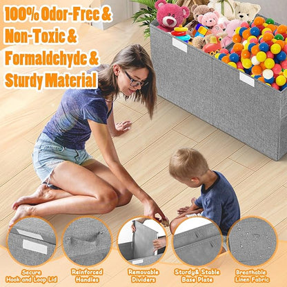 Rocamdo Large Toy Storage Box with Lid Divider, Sturdy Collapsible Toys Organizer Chest Kids Storage Bins Boxes Baskets for Boys, Girls, Nursery, Bedroom, Living Room, Playroom, 25"x13"x16", Gray