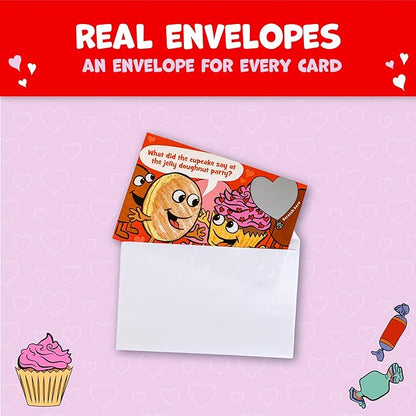 Peaceable Kingdom Valentines Cards for Kids Classroom, Set of 28 Valentines Day Gifts - Scratch off Jokes